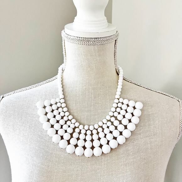 J. Crew White Beaded Bib Statement Necklace - Picture 1 of 7